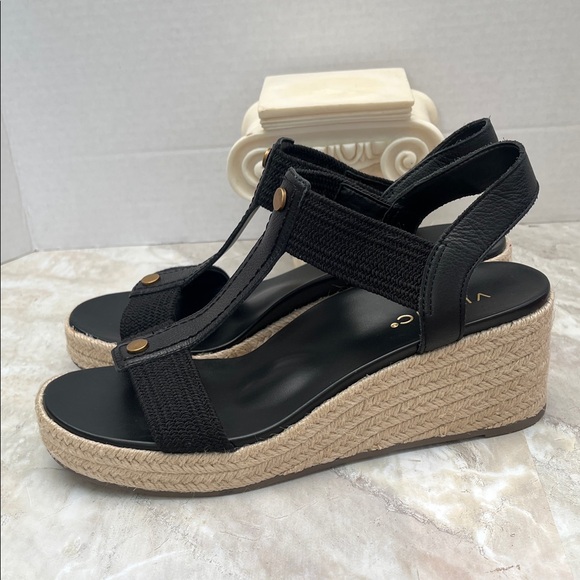 Vionic Black Woven Espadrille Wedge Sandals with Gold Studs - Picture 5 of 11